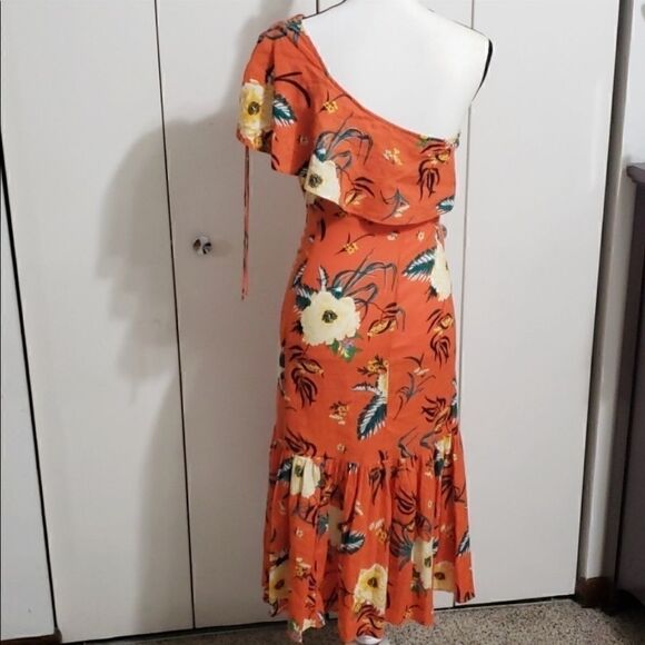 Urban Outfitters Carmen Orange Floral One-Shoulder Midi Dress Size XS - Picture 7 of 9